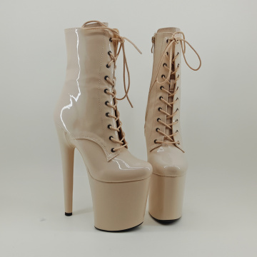 Leecabe Shinny Beige 20CM/8inches Pole dancing shoes High Heel platform Boots closed toe Pole Dance boot