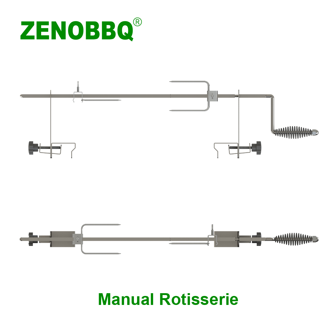 ZENOBBQ Manual BBQ Spit Rotisserie Rotating Grill Length Adjustable Outdoor Camping Equipment Roaster Accessories Chicken Fork