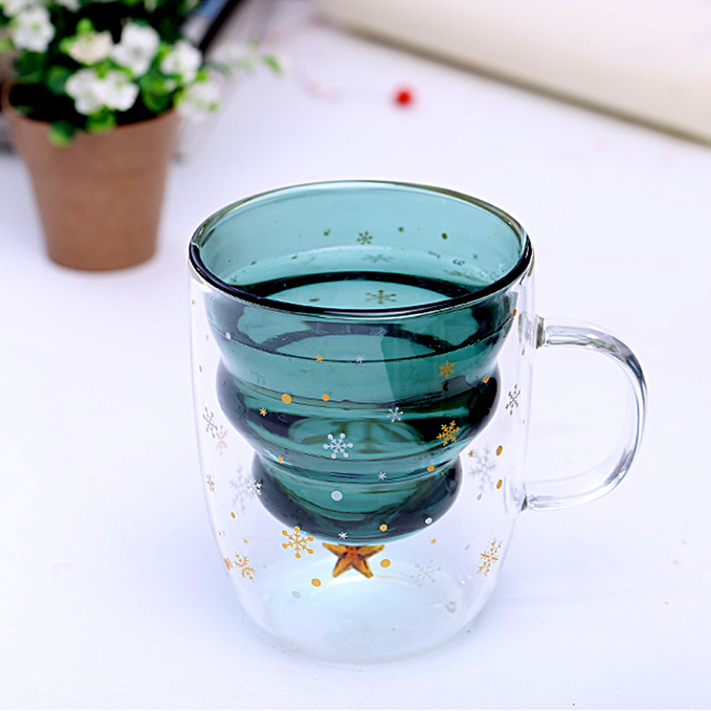 2021 Creative Christmas Mug High Temperature Glass Cup Christmas Tree Star Cup Double-layer Insulation Glass Christmas Gift