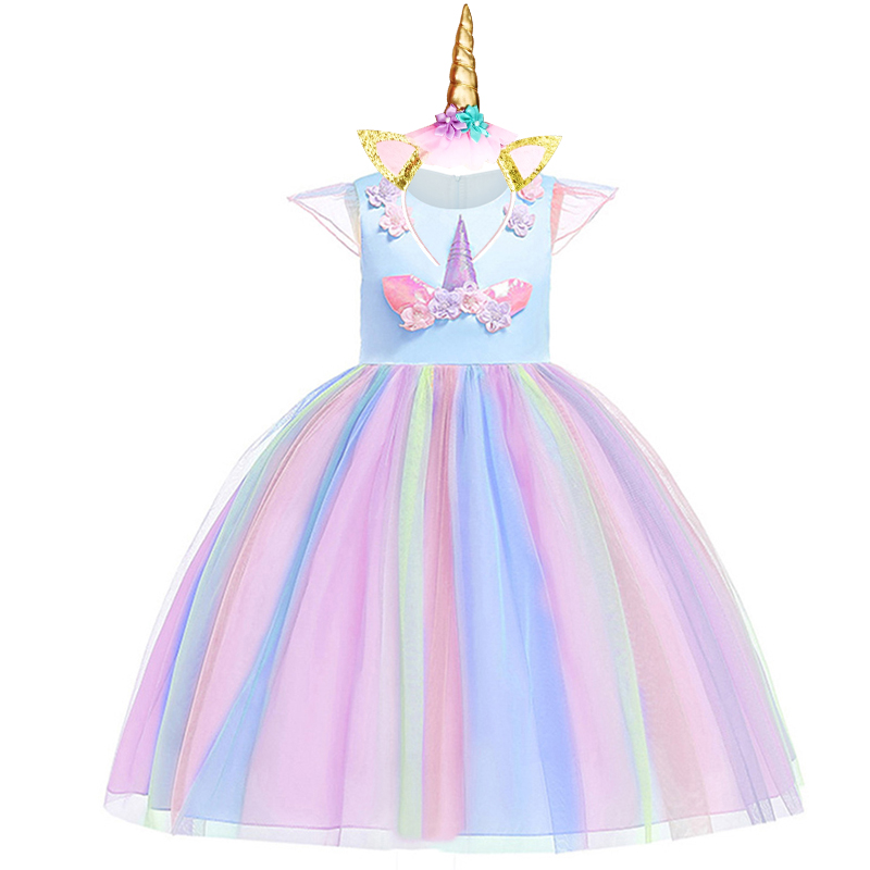 Girls Unicorn Dress Kids Halloween Christmas Gown Cosplay Clothing Children Birthday Party Fantasy Princess Dresses For Girl