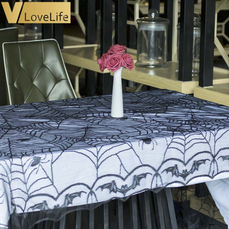 122 x 244Cm Lace Black Spider Web Halloween Decoration For Home Halloween Party Decoration Rectangle Tablecloth