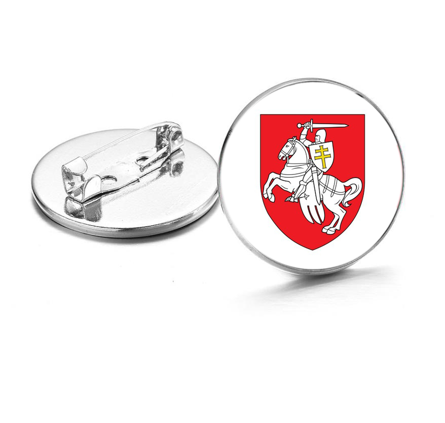 White Red Classic Republic Of Belarus Brooches National Emblem White Knight Art Photo Glass Dome Pins For Kid Gifts Jewelry Gift