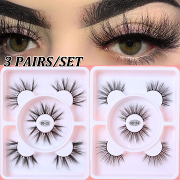 3 Pairs 3D Faux Mink Eyelashes Cross-criss Natural Thick Wispies False Eyelashes Soft Fluffy Fake Lashes Makeup Extension Tool