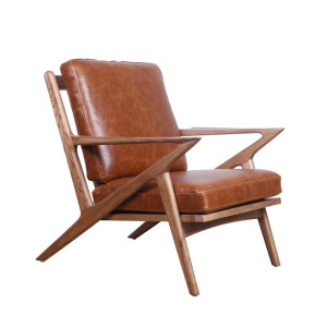 Mid Century Wooden Leather Z Lounge Chair