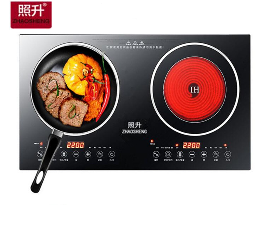 Commercial Double Pot Induction Cooker Embedded Electric Ceramic Oven Type Home Kitchen Equipment Hotpot Tool Appliance