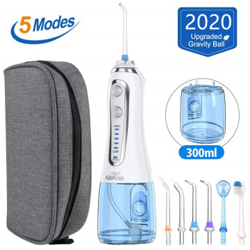 Portable Oral Irrigator for Travel Household Rechargeable Dental Water Flosser 300ml Cordless Water Teeth Cleaner 5 Modes Adult