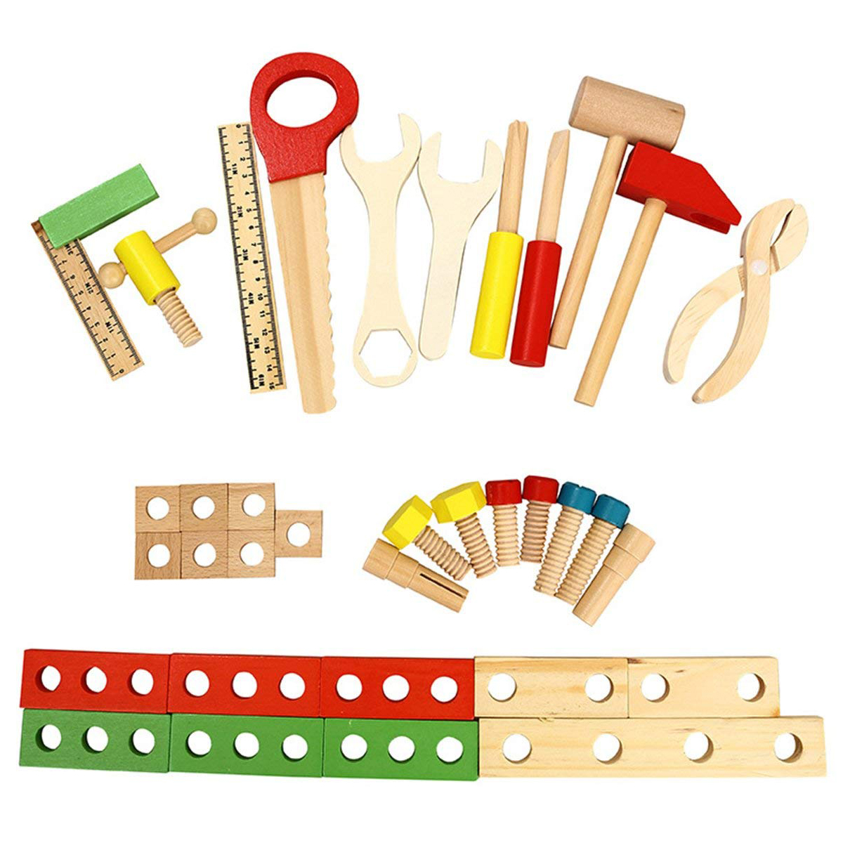 WOTT Wooden Tool Toys Pretend Play Tool box Accessories Set Educational Construction Toys Kids