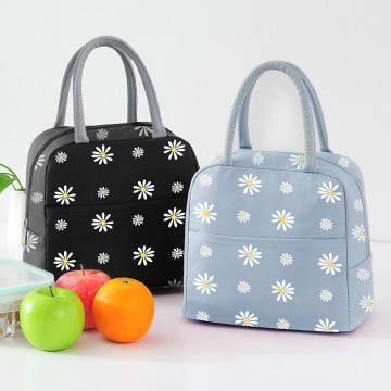 New Japanese Daisy Waterproof Oxford Cooler Bags Portable Zipper Thermal Lunch Bags For Women Convenient Lunch Box Tote Food Bag