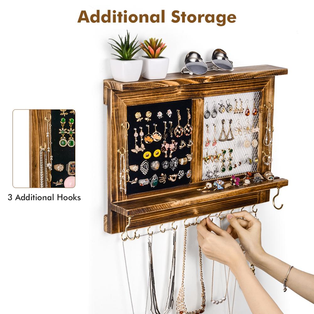Wooden Jewelry Storage Box Cabinet Cosmetics Organizer Necklace Earrings Storage Watch Display Rack Drawer