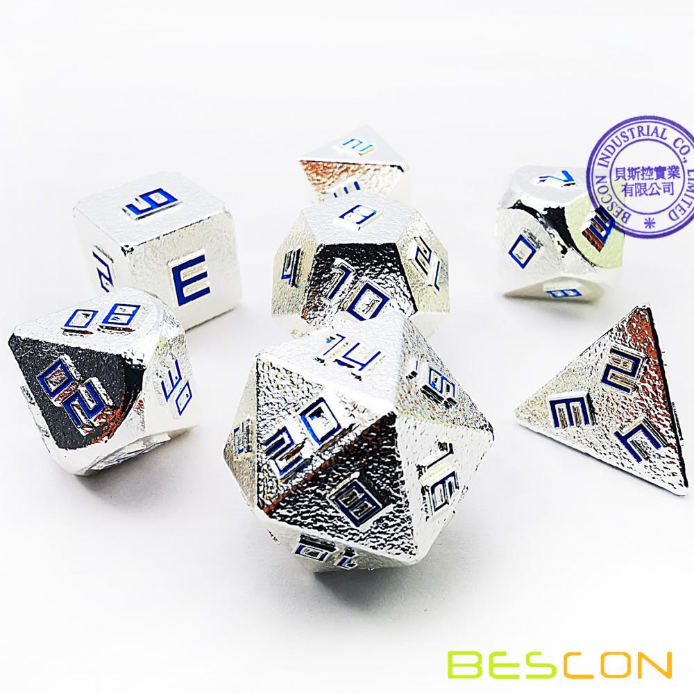 Bescon Shiny Silver-Ore Lode Solid Metal Dice Set, Raw Metal Polyhedral D&D RPG 7-Dice Set