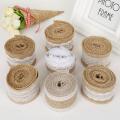 New Arrival vintage width 5cm Natural Jute Burlap Hessian Ribbon with Lace for countryside wedding&party decoration DIY Ribbon