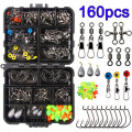 160pcs Fishing Accessories Kit Set With Fishing Tackle Box Including Fishing Sinker Weights Fishing Swivels Snaps Jig Hook Pesca