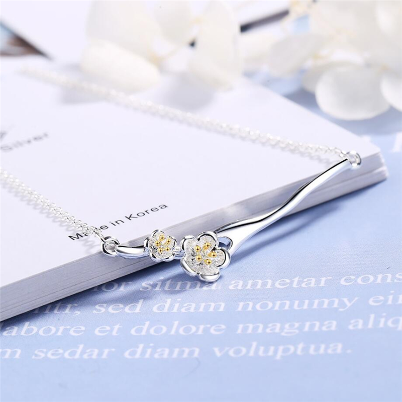 Sole Memory Literary Fresh Plum Tree Sweet Lovely 925 Sterling Silver Clavicle Chain Female Necklace SNE410