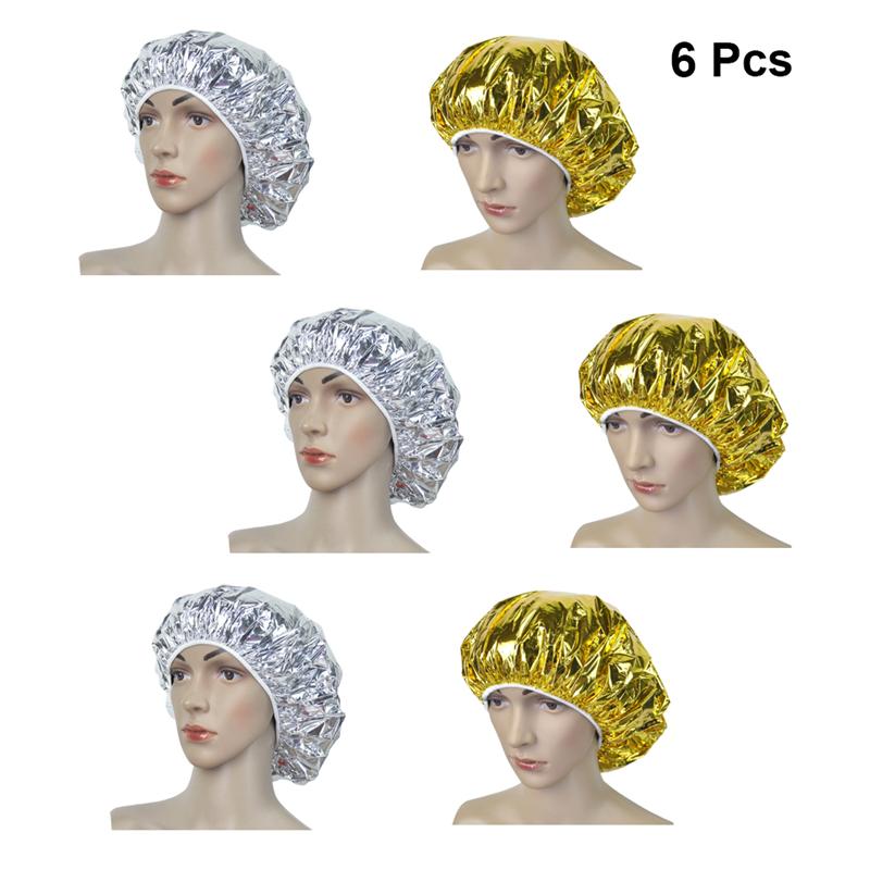 6Pcs Hair Dyeing Caps Aluminum Foil Heat Insulation Cap Professional Hairdressing Cap Hair Dyeing Cap (Golden Silver ,Each 3Pcs)