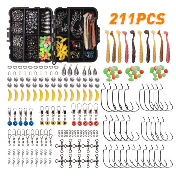 211pcs Fishing Tackle box Kit include Fishing Sinker Weights jig Hook grub lure rolling swivels for Fishing Accessories