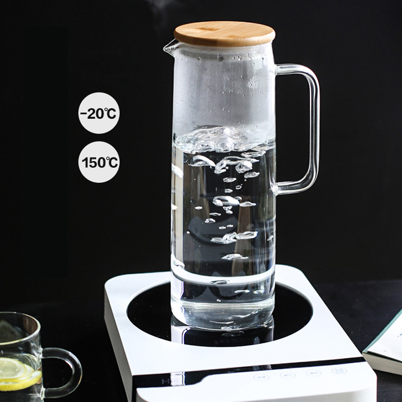 Glass Water Pot Cold Water Bottle Handle Water Kettle Transparent Heat Resistant Juice Teapot Pitcher Water Jug Kettle 1.2L 1.5L