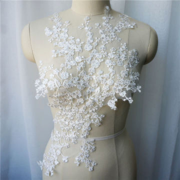 White Mini Flower Branch Lace Fabric Embroidered Gown Appliques Trims Collar Mesh Sew On Patch For Wedding Decoration Dress DIY