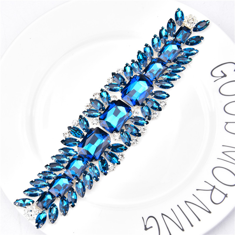Diamond Applique 20X5Cm 9 Color Crystal Leaf Long Patch Ab Rhinestone Glass Welding Flower Silver Decal Wedding Belt Accessories