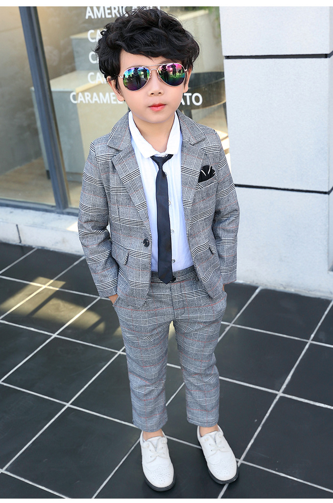 Baby Boys Blazer Suit Kids Boys Plaid Jacket+pants 2pcs Sets Children's Clothing Boys Gentleman Set Kids Boys Wedding Costume
