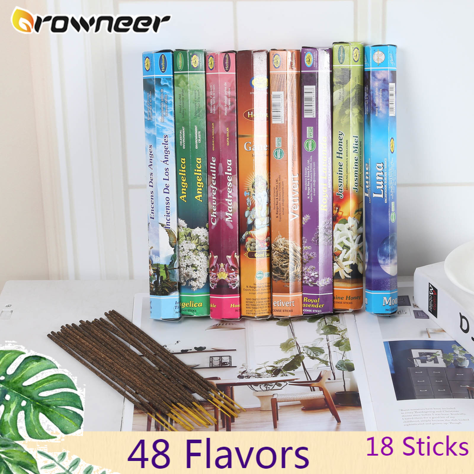 48 Flavors 18 Sticks Home Fragrance Fresh Air Thread Incense Sticks Musk Sandalwood Lavender Quiet Angelica Grape Citronella