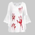 Women sexy costumes Plus Size Halloween Lace Flare Sleeve Blood Hands Print Back Knotted Top medieval dress Angel wings #7