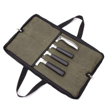 Chef Knife Bag Kitchen Roll Bag ( 4 Slots),Canvas Cooking Portable Durable Storage Pockets Green Carry Case Pouch