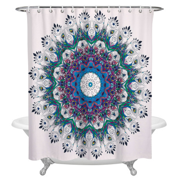 Modern Printing Shower Curtain With Hooks Feather Peacock Mandala Purple Bath Curtains Waterproof Polyester Bathroom Decor