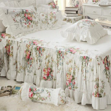 Top Floral print ruffle bedspread Quality 100% satin cotton bed cover bed sheet handmade coverlet bed skirt home bedclothes sale