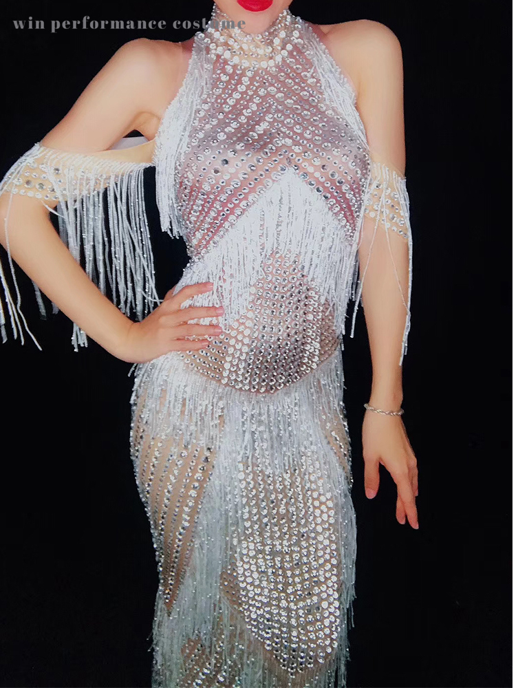 women Evening wear female singer dance show fringe dress tassel stage birthday party outfit performance costume