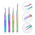 T-TIAO CLUB Chameleon Eyelash Tweezers Stainless Steel Curved Straight Nail Nipper Picker Rhinestone Extensions Eyebrow Tools