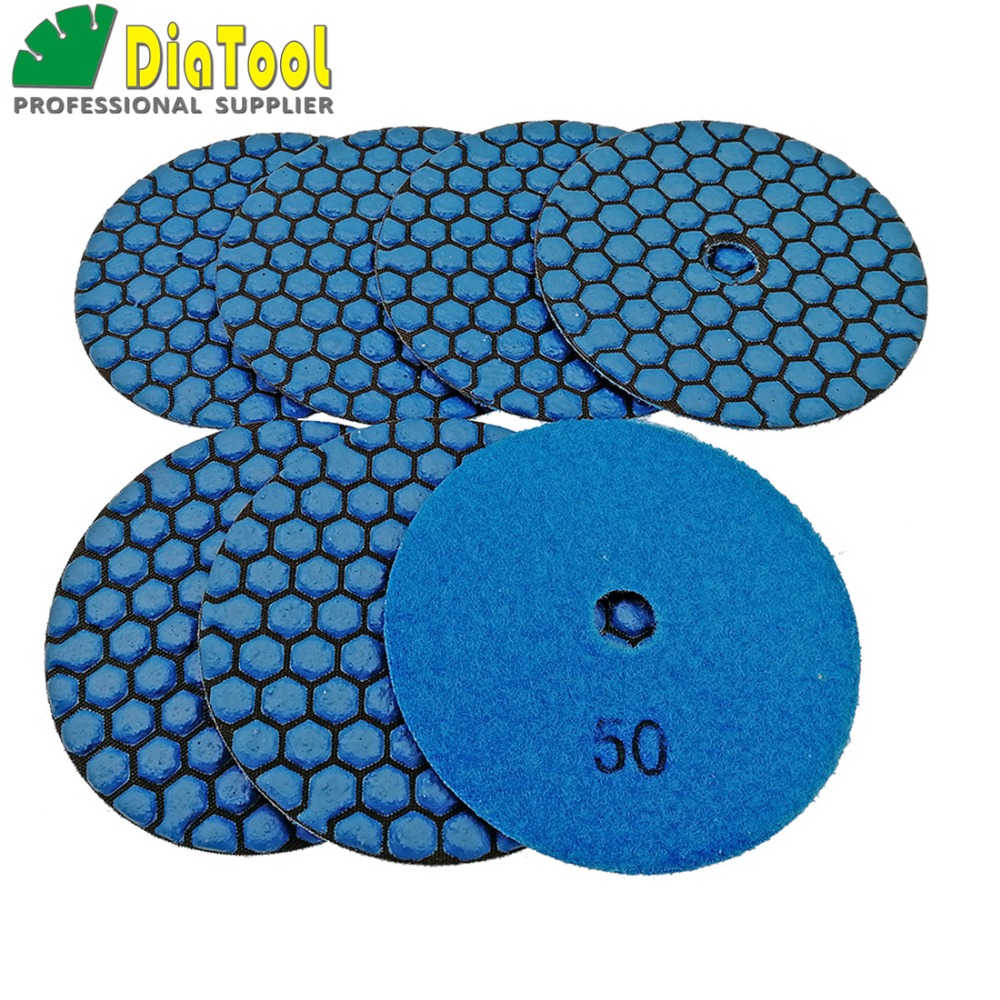 DIATOOL 7pcs 100mm #50-1 B dry polishing pads diameter 4inch Resin bond diamond flexible polishing pads sanding disc