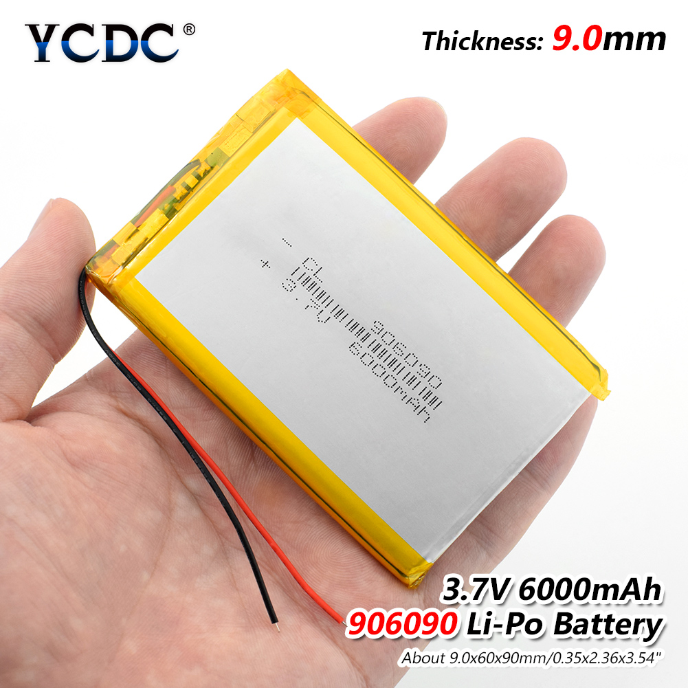 1Pcs 3.7 polymer lithium battery 906090 6000MAH GPS mobile power flat battery Rechargeable Li-ion Cell For Tablet Digital