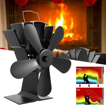 Black Fireplace 5 Blade Heat Powered Stove Fan komin Log Wood Burner Eco Friendly Quiet Fan Home Efficient Heat Distribution
