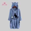 Lick Lip Large Size 4XL 5XL Cat Printing Nightie Long Sleeves Pocket Hooded Nightgown Cute Loose Comfortable Homewear SWA10116-4