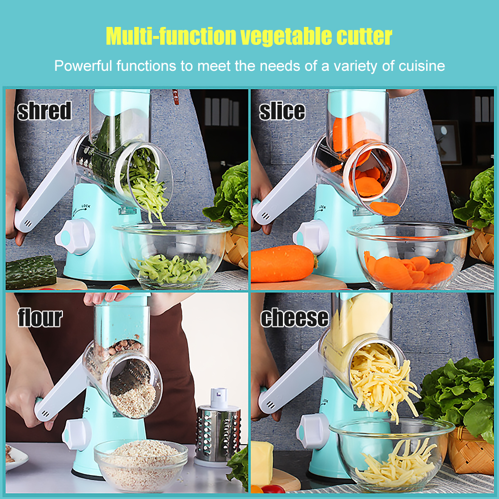 3 In 1 Stainless Steel Potato Carrot Grater Slicer Vegetable Cutter Round Mandoline Slicer Chopper Blades Kitchen Gadget Set