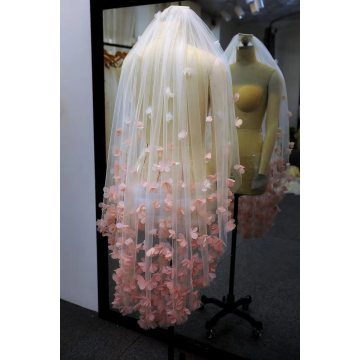 2021 Stunning One Layers Wedding Veil Floral Flowers Lace Edge Soft Net Custom Made Short Bridal Veil