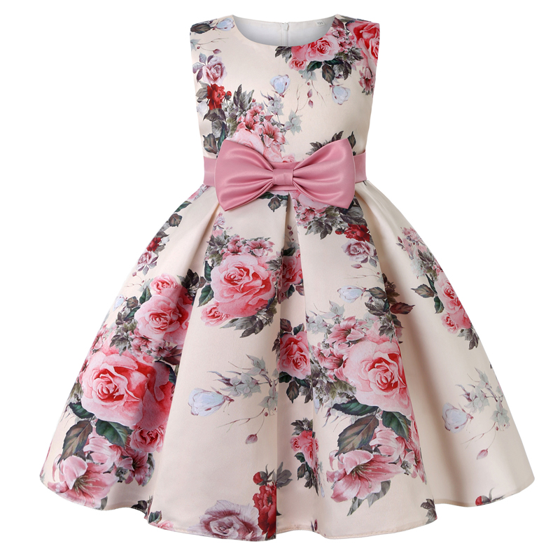 children's Dresses 2021 New Girls Dresses Printing Little Girl Princess Dresses Bowknot Middle Small Children Dresses 3-10 Years