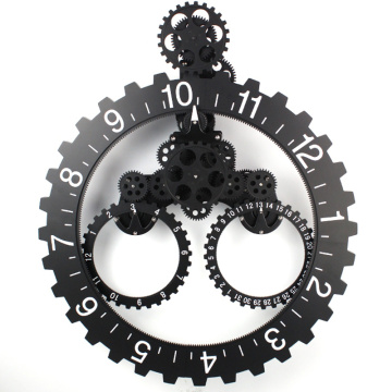 3D Modern Large Wall Art Rotary Gear Clock Mechanical Calendar Wheel Black
