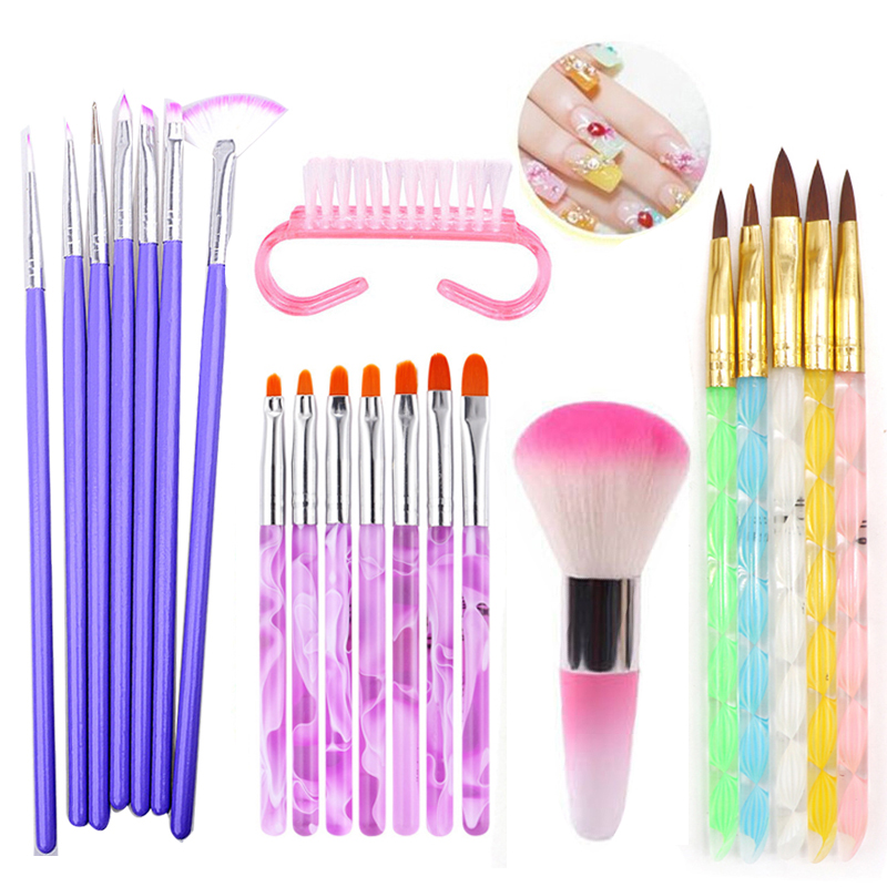 1Set Silicone Nail Art Dotting Pen Soft Nail Brushes Polishing Painting Pencil Crystal Beads Picker Tool Manicure Nail Brushes