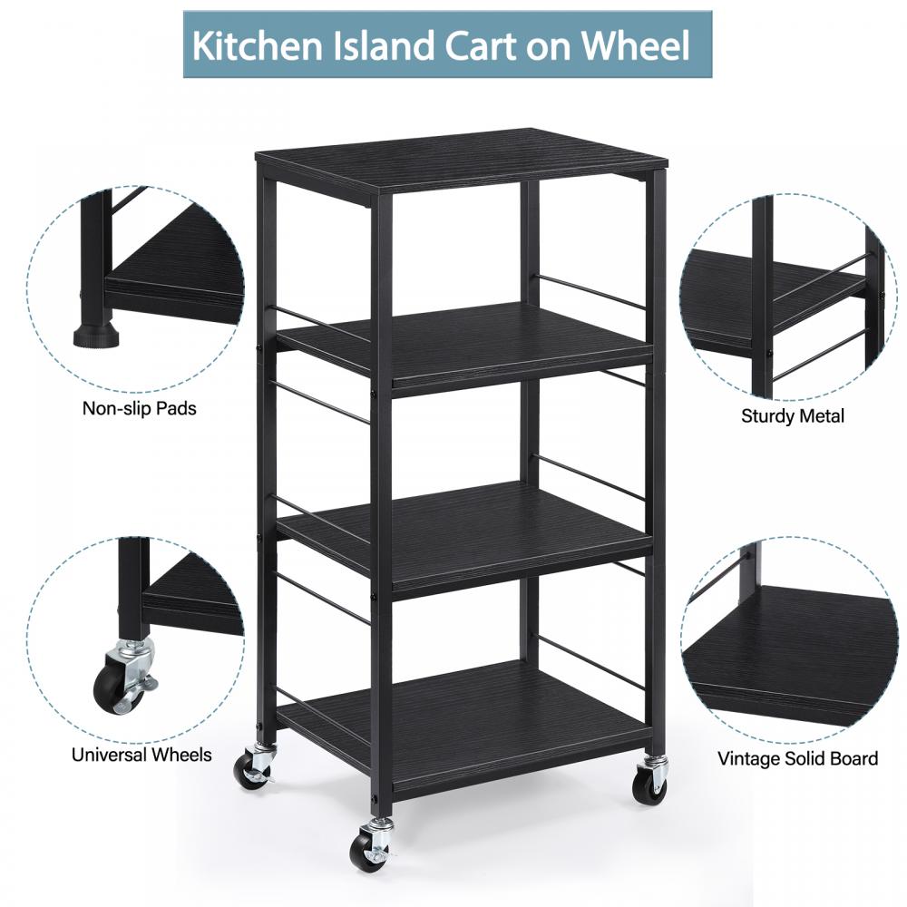 Matte Black Kitchen Storage Cart with Wheels