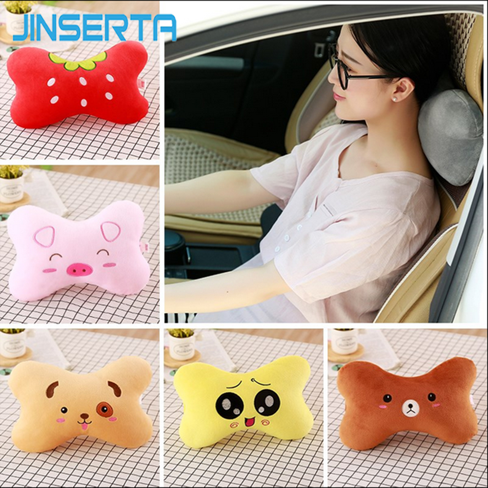JINSERTA Car Neck Pillow Cartoon Cute Animal Travel Pillow Car Seat Cushion Cover Neck Support Headrest Interior Accessories