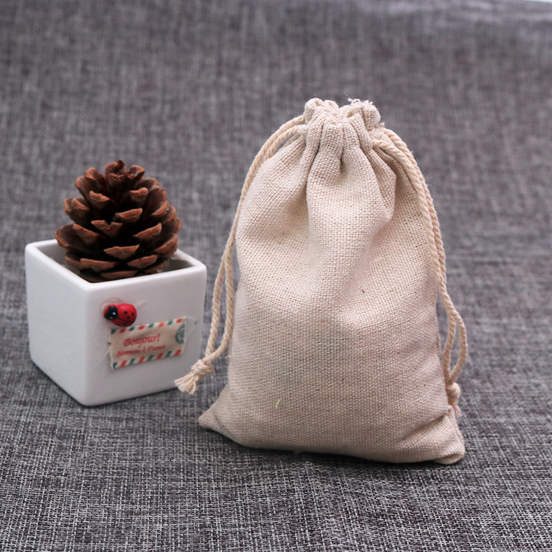 100pcs/lot Natural Cotton Bags Small Wedding Favors Linen Drawstring Gift Bag Muslin Bracelet Jewelry Packaging Bags Pouches