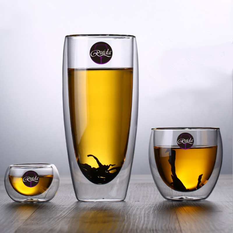 Brand 5 Size Lead-free Double Wall Handmade Glass Heat Resistant Tea Coffee Drink Cup Insulated Clear Glass Drinkware
