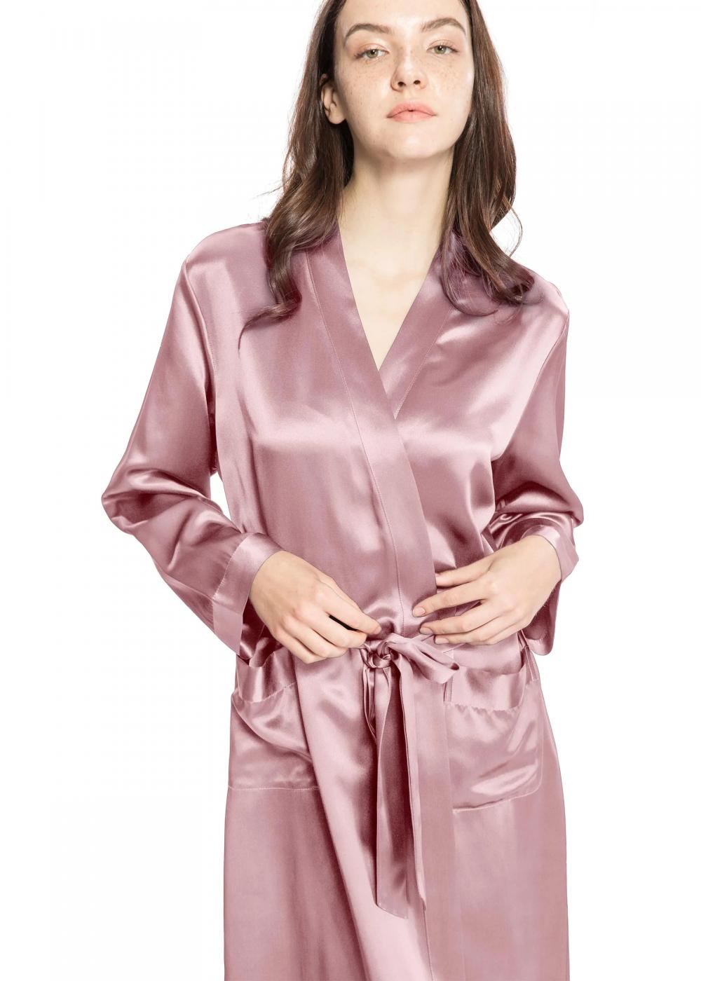 19 Momme Classic Full Length Silk Robe Bathrobe Oblique V-Neck Short Kimono Robe Bridesmaids Robe S-XXXL