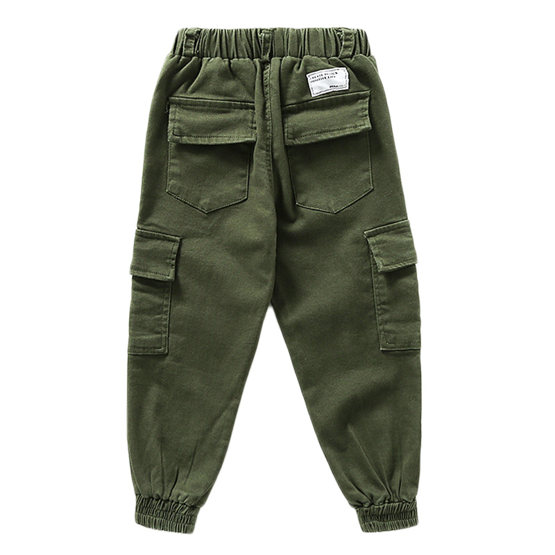Spring Autumn Teens Pants For Boy Army Green Big Pocket Boys Jeans Children's Elastic Waist Boys Joggers Cargo Pants 8 12 Years