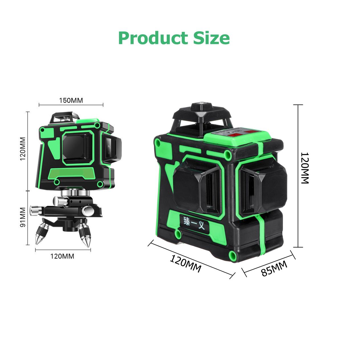 3D 12 Lines Adjustable Laser Levels 360 Self Leveling Horizontal Vertical Cross Green Laser Waterproof Beam Measuring Equipment