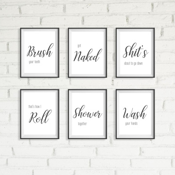 Wall Art Canvas Painting Funny Bathroom Rules Sign Nordic Black White Poster Prints Toilet Humour Pictures Bathroom Home Decor