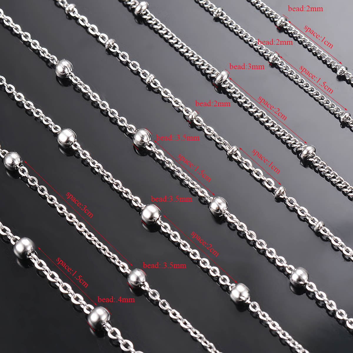 Wholesale 10pcs/lot Width 1.5mm 2mm Tiny beaded Chain Stainless Steel Link Chain for Necklaces Bracelets Foot Jewelry
