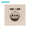 SRAN EU power socket ,socket with usb charging port 2.1A 16A white PC Panel 86mm*86mm Russia Spain Wall Socket