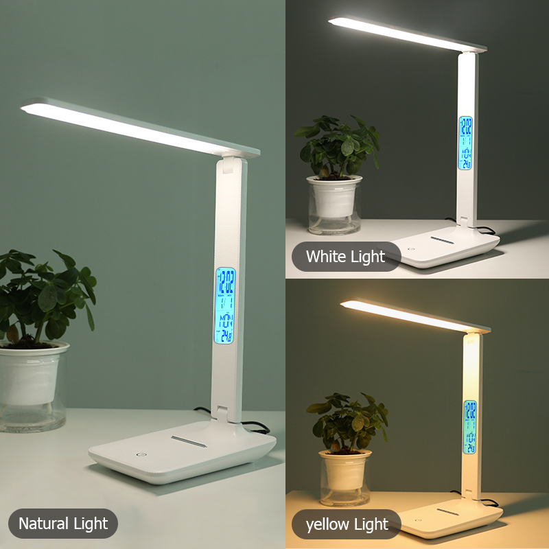 Modern Business Led Office Desk Lamp Touch Dimmable Foldable With Calendar Temperature Alarm Clock table Reading Light LAOPAO